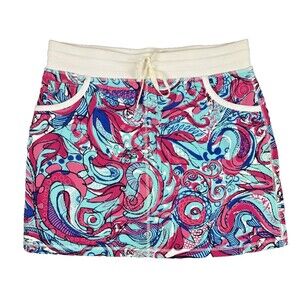 Talbots Blue/Pink Abstract Paisley Swirl Print Knit Shorts Skort Sz Medium